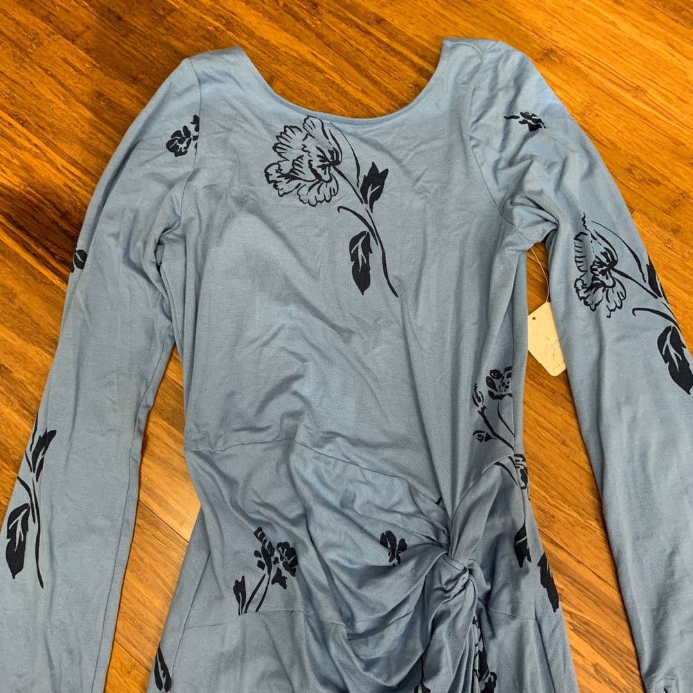 Free People Love and Be Loved Blue Floral Print Long Sleeve Maxi Dress Slit NWT - Picture 2 of 11